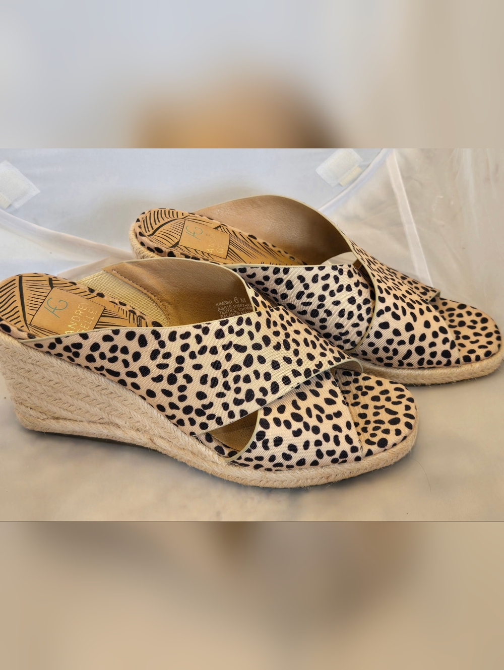 Andrew Geller Leopard-Print Cross-Strap Wedges - Black & Beige - Picture 2 of 3